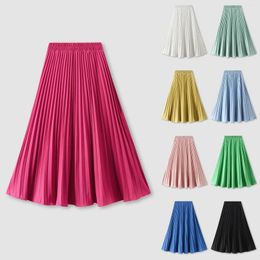 Skirts Long For Women 2024 Summer Pink Pleated Skirt Print Ruched High Waist Midi Woman Fairycore Evening