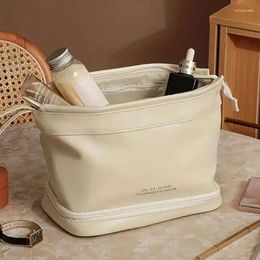 Cosmetic Bags Organizer Bag Portable Outdoor Large Capacity Wash Solid Color PU Double Layer Cute Easy Clean Toiletry