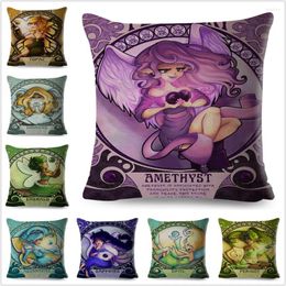 Pillow Mucha Style Cover Decor Colorful Cute Cartoon Month Girl Pillowcase For Sofa Car Home Polyester Case 45x45cm