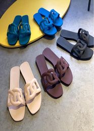 2020 women brand slipper top PVC women flat sandals Chain flat bottom h beach jelly one word sandals female beach shoes 35403904771