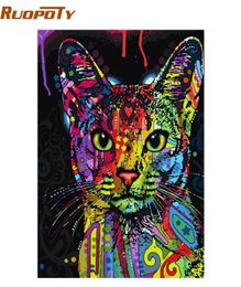 RUOPOTY Colourful Cat DIY Painting By Numbers Abstract Modern Wall Art Picture Kits Colouring Painting By Numbers For Home Decor6135487