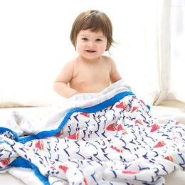 Blankets Baby Blanket 4 Layers Bamboo Cotton Soft Large Bath Towel Wide Edge Cross Quilted Cartoon Born Wrap 120 120Cm