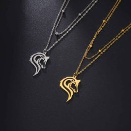 Stainless Steel Necklace For Women Men Fox Wolf Cat Dolphin Shark Animal Pendant Double Chain Necklaces Jewellery Gift