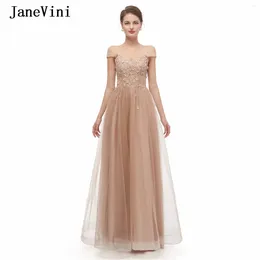 Party Dresses JaneVini Elegant Flowers Tulle Prom Long 2024 Off Shoulder Appliques Beaded A Line Lace Floor Length Formal Gowns