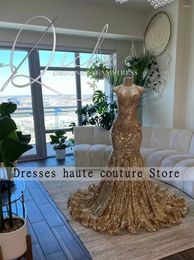 Party Dresses Champagne Halter Crystal Long Prom 2024 For Black Girl Mermaid Birthday Dress Rhinestone Sequined Evening