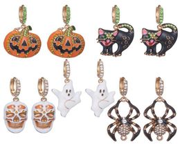 Dangle Chandelier HUANZHI Halloween Metal Drip Oil Pumpkin Cat Spider Skeleton Zircon Dr 2208263739972