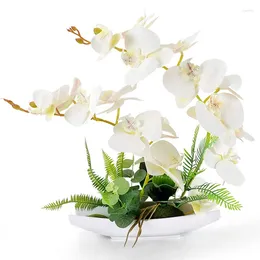 Decorative Flowers Orchid Bonsai Artificial With Imitation Porcelain Flower Pots Phalaenopsis Fake Arrangements For Home Decoration