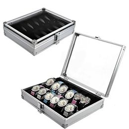 Useful Aluminium Watches Box 12 Grid Slots Jewellery Watches Display Storage Box Square Case Suede Inside Rectangle Watch Holder 240518