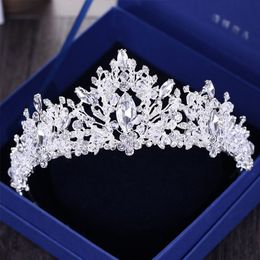 Baroque Luxury Rhinestone Beads Heart Bridal Tiara Crown Silver Crystal Diadem Veil Tiaras Wedding Hair Accessories Headpieces C1902220 186L