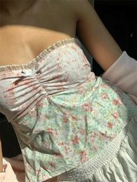 Women's Tanks Camis CHRONSTYLE Retro Women Strapless Off Shoulder Tube Tops Lace Patchwork Summer Plaid Floral Print Tank Aesthetic Backless Vest Y240518