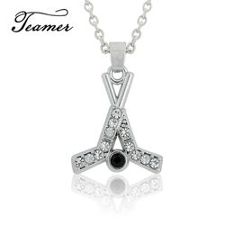 Clear Crystal Hockey Stick Pendant Necklace For Woman Men Adjustable Chain Fashion Sport Charms Sier Colour Jewellery Gift