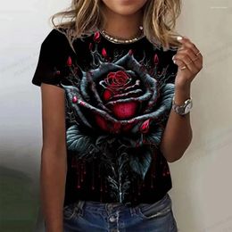 Women's T Shirts Women T-shirt Black Rose 3d Print Tshirt Fashion Oversized Flower Graphic Shirt Casual Harajuku Tops Tees Ladies