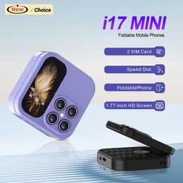 New i17 Mini Palm Flip Mobile Phone Unlocked 2G Dual SIM Standby Speed Dial FM Radio Magic Vioce MP3 Small Fashion Foldable Phones