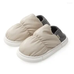 Slippers In Winter Women Bread Shoes Outside Indoor Home Men PU Warm Plush Dual Purpose EVA Thick Sole Non-slip