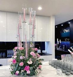 NEWParty Decoration Arms Long Stemmed Modern Clear Acrylic Tube Hurricane Crystal Candle Holders Wedding Table Centrepieces RRA1059105781