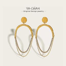 Stud Yakang 18K gold-plated stainless steel womens pendant earrings geometric crystal metal texture pendant earrings trend Jewellery J240516