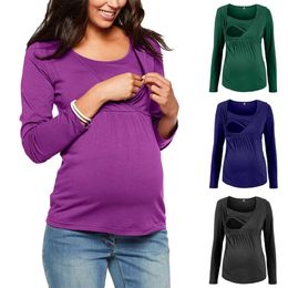 Maternity Tops Tees New Stylish V-neck Maternity Nursing Tops Pregnant Women Long Sleeve Undershirt Breastfeeding Clothes Y240518
