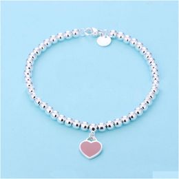 Charm Bracelets 4Mm Beads Love Heart Bracelet For Women Girls Lovely Cute S Sier Beaded Designer Jewelry Bangle Blue Pink Red Pendant Otag9