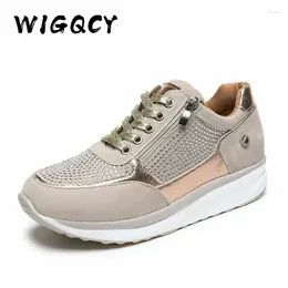 Casual Shoes Women Gold Sneakers Fashion Wedge Flat Zipper Platform Trainers Lace-Up Womens