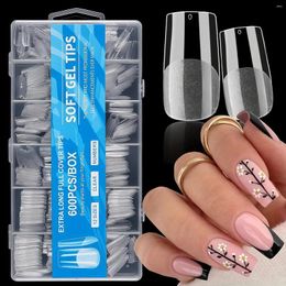 False Nails 600Pcs Square Acrylic Nail Tips Full Cover Half Matte Clear Fake Press On Extension For Home DIY Salon