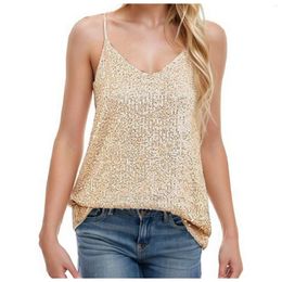 Women's Blouses Loose Top Sequin Sparkle V Neck Sleeveless Casual Deep Thin Strap Fashion Streetwear Leisure For Women