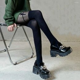 Women Socks Y2k Girls Thigh High Stockings Pantyhose Lingerie Sexy Tights JK Lolita Over The Knee Striped Patchwork Sheer Black