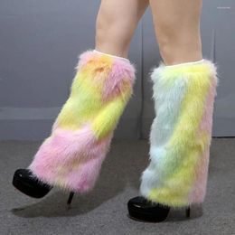 Women Socks 1Pair Fashion Multicolor Fur Trim Ribbed Knit Boot Cuffs Knee High Girls Punk Covers