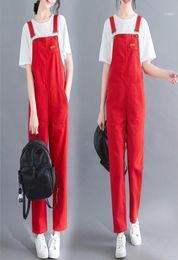 Red Denim Jumpsuits Jeans For Women Bib Pants Overalls Woman Casual Pockets Long Loose Boyfriend Rompers11520064