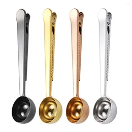 Coffee Scoops Two-in-one Stainless Steel Spoon Sealing Clip Kitchen Gold Accessories Recipient Cafe Expresso Cucharilla Decoration