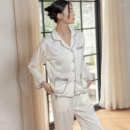 Women's Sleepwear Pajama Spring Summer Ice Silk Lapel Long Sleeved Set Autumn Thin Home Clothing Two-piece Pijamas Nightwear