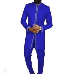 Classic mens clothing with African national style elegant embroidery long sleeved top two-piece wedding banquet beautiful set 240507
