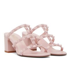 Summer Walk Designer Women Sandals Shoes Calfskin Leather Slide Chunky Heels Lady Party Dress Rivets Slip On Slippers Pink Casual Walking Sandal Shoe EU35-43 Box