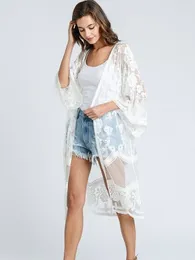 Chic Needle Hook Women's Sexy Hollow Out Long Kaftan Cardigan Kimono Beachwear Swim Suit Cover Up Lace House Robe Outfits #Q894