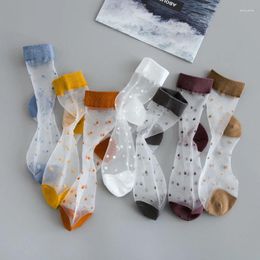 Women Socks Summer Hollow Out Thin Short Harajuku Transparent Glass Silk Casual Cool Fashion Polka Dot Coloured Sock