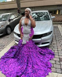 Party Dresses Purple Sparkly African Mermaid Prom Engagement For Women Diamond Crystal Floral Train Evening Birthday Gown Black Girl