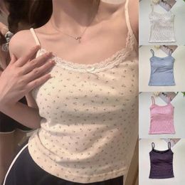 Camisoles & Tanks Elegant Lace Flower Print Camis Fashion Slim Floral Tops Tank One Size Y2K Short Spring