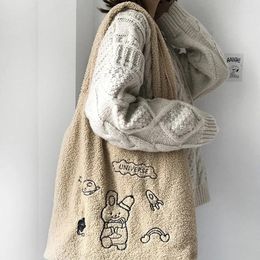 Shoulder Bags ASDS-Women Lamb Like Fabric Bag Handbag Tote Fashion Large Capacity Embroidery Shopping Cute Book