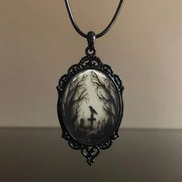 Gothic Crow Forest Charme 14K colar de ouro cruzado Crow Pingente Pingente