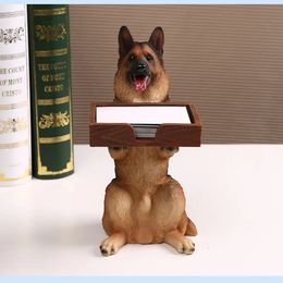 Creative Office Desk Decorative German Shepherd Sculpture Crafts Resin Business Card Holder Storage Box Dog Style Decors Gifts 240517