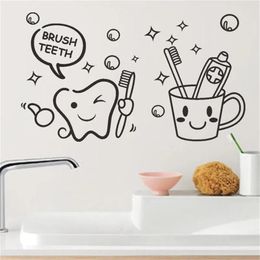 Cute modern lovely cost price Brush Teeth cute home decor wall stickers kids bathroom washroom laundry room waterproof mural art 240514