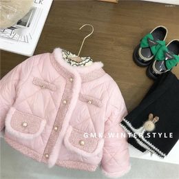 Jackets Girls Coat Top Childrens 2024 Fashion Plus Velvet Autumn And Winter Short Cotton-padded Clothing Small Fragrance Wind