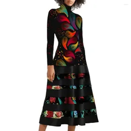 Casual Dresses Women Printed Dress Elegant High Collar A-line Midi With Flower Print Loose Hem For Women's Fall