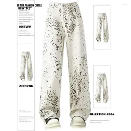 Women's Pants Wide-leg Leopard Print Wide Leg Jeans With Side Pockets Retro Streetwear Style Denim Button Zipper