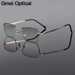 Sunglasses Frames Gmei Optical Trendy Golden Titanium Alloy Men Rimless Glasses Frame With Gradient Grey Tint Plano Lenses And Black Border