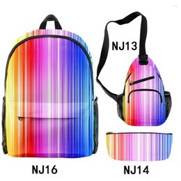 Backpack Hip Hop Funny Gradient Stripes 3D Print 3pcs/Set Pupil School Bags Travel Laptop Chest Bag Pencil Case