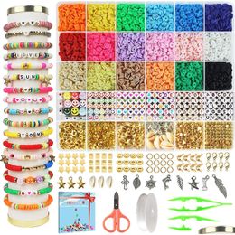 Other Diy Bracelet Kit Clay Beads Set For Jewelry Making Supplies Bohemian Heishi Beaded Polymer Shell Star Jump Ring Lobster Clasp Dh2Bh