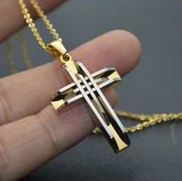 14k Yellow Gold Cross Pendants Jesus Christian Jewellery For Men and Women 50cm Chain Necklace