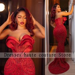 Party Dresses Sparkly Red Mermaid Evening 2024 Nigerian Beaded Lace Sweetheart Prom Gowns For Women Wedding Dress Aso Ebi