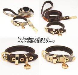 New classic designer dog collar leash set pattern pu leather pet collar adjustable brand cat leash outdoor personality cute pet 5608045