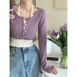 Work Dresses Purple Sexy Y2k Tops Women Sweater Clothes Set Korean Fashion 2pcs Cropped Cardigan Sling Vest Pull Femme Chic Knitted Suit